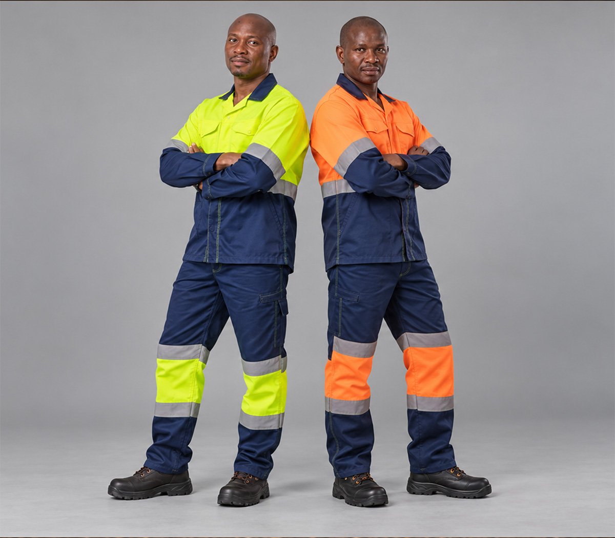 Model wearing the 65/35 Hi-Viz Two Tone Worksuit