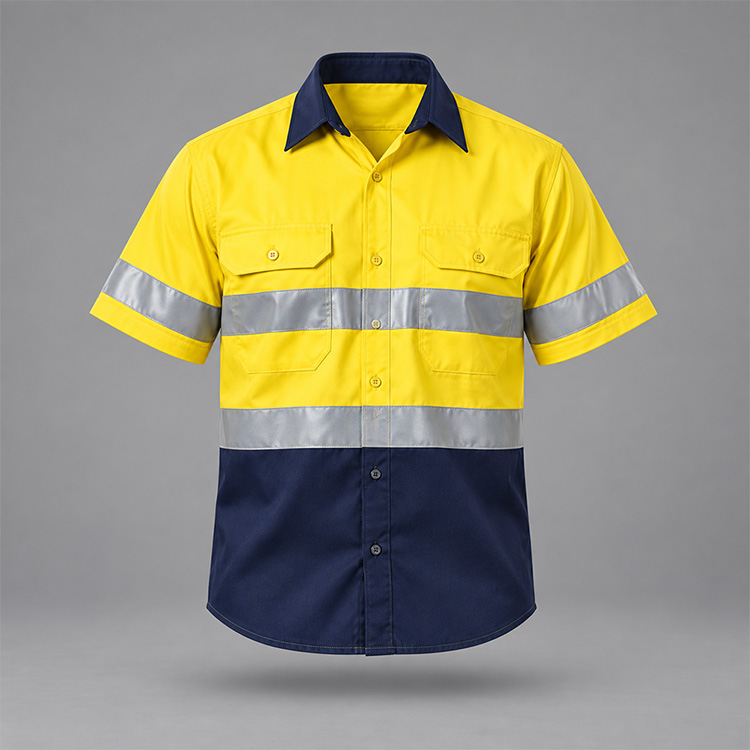 Hi-Viz 100% Cotton Vented Short Sleeve Workshirt, front, isolated