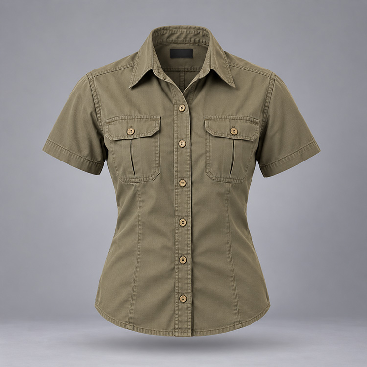 Ladies Bush Shirt Short Sleeve front, isolated