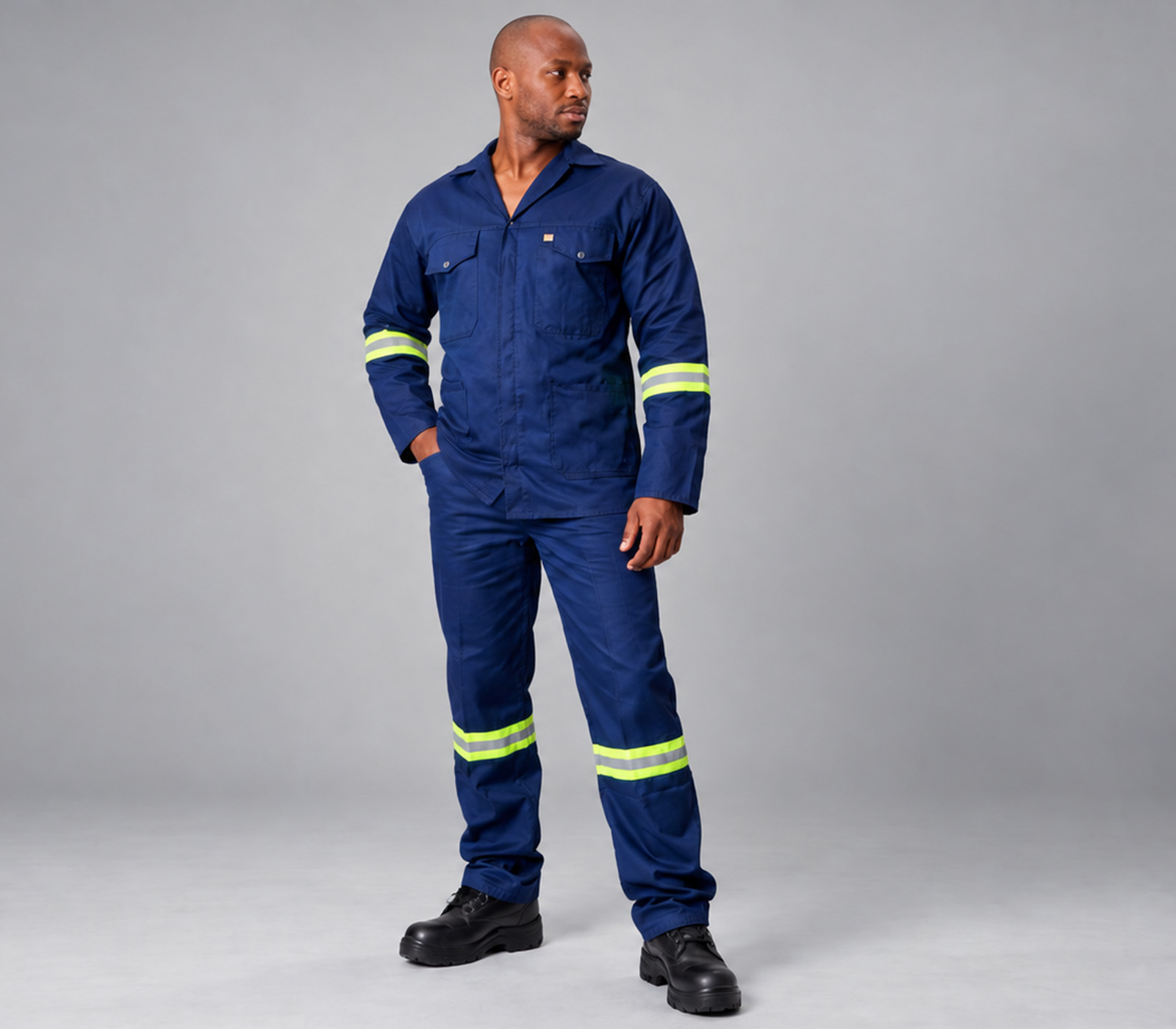 Model wearing the J54 SABS Jacket & Trousers with Tape